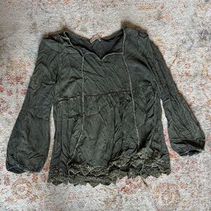 Altar'd State Olive Lace Hem Blouse